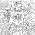 Vintage lady with flowers adult coloring book page Royalty Free Stock Photo